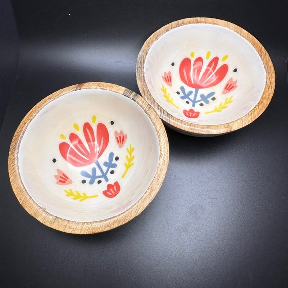 Danica Studio Frida Mango Wood Trinket Bowls With Handpainted Floral Design 4.5" - Picture 7 of 7